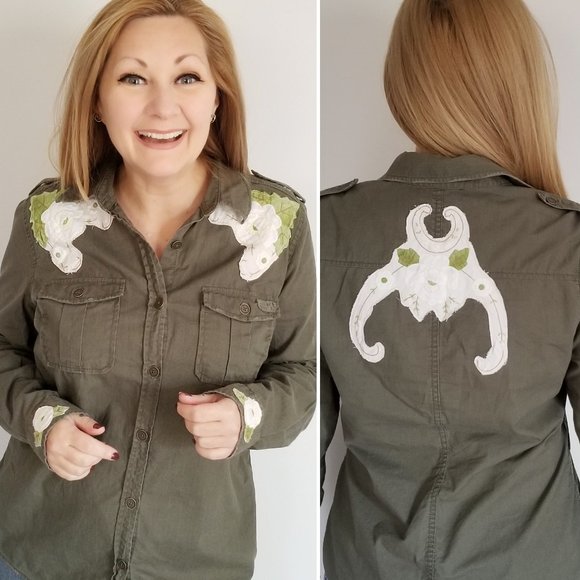 Refashioned Vintage Army Green Shirt (M/L) - Picture 1 of 7